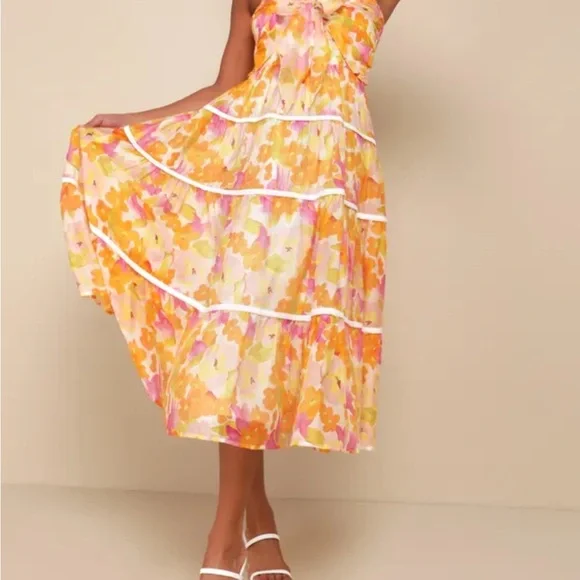 Sunlight Aura Orange Floral Dress from Lulus - Picture 4 of 5